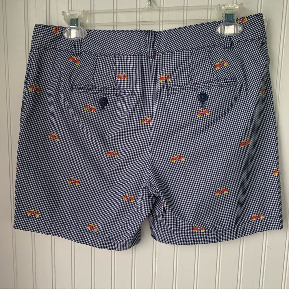 Talbots navy & white Checkered Shorts with Pink Embroidered motor bikes - Picture 6 of 8